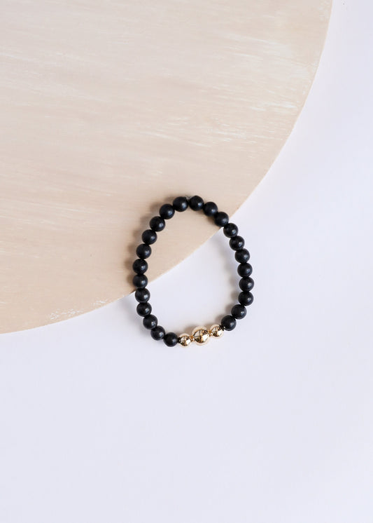 Pure Shungite + 14K Gold Filled || Adult Stretch Bracelet