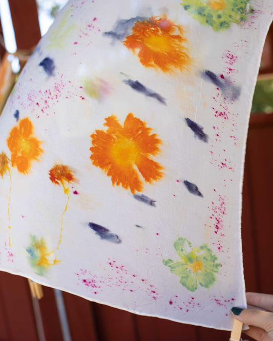 Flower Power Scarf Eco Print (one of a kind - ready to ship)