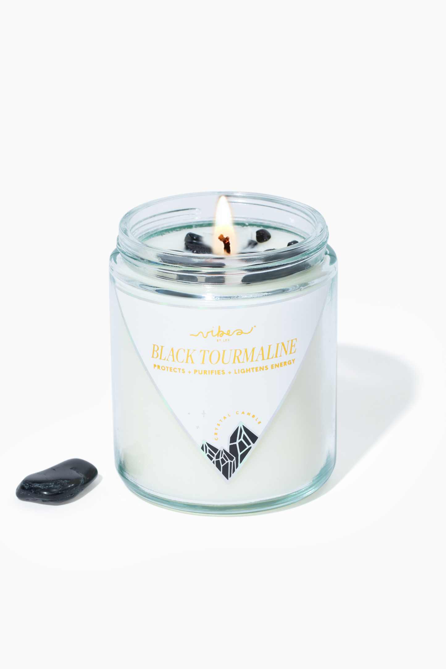 Crystal Candle - Black Tourmaline - Protects + Purifies + Lightens Energy - 7.5oz