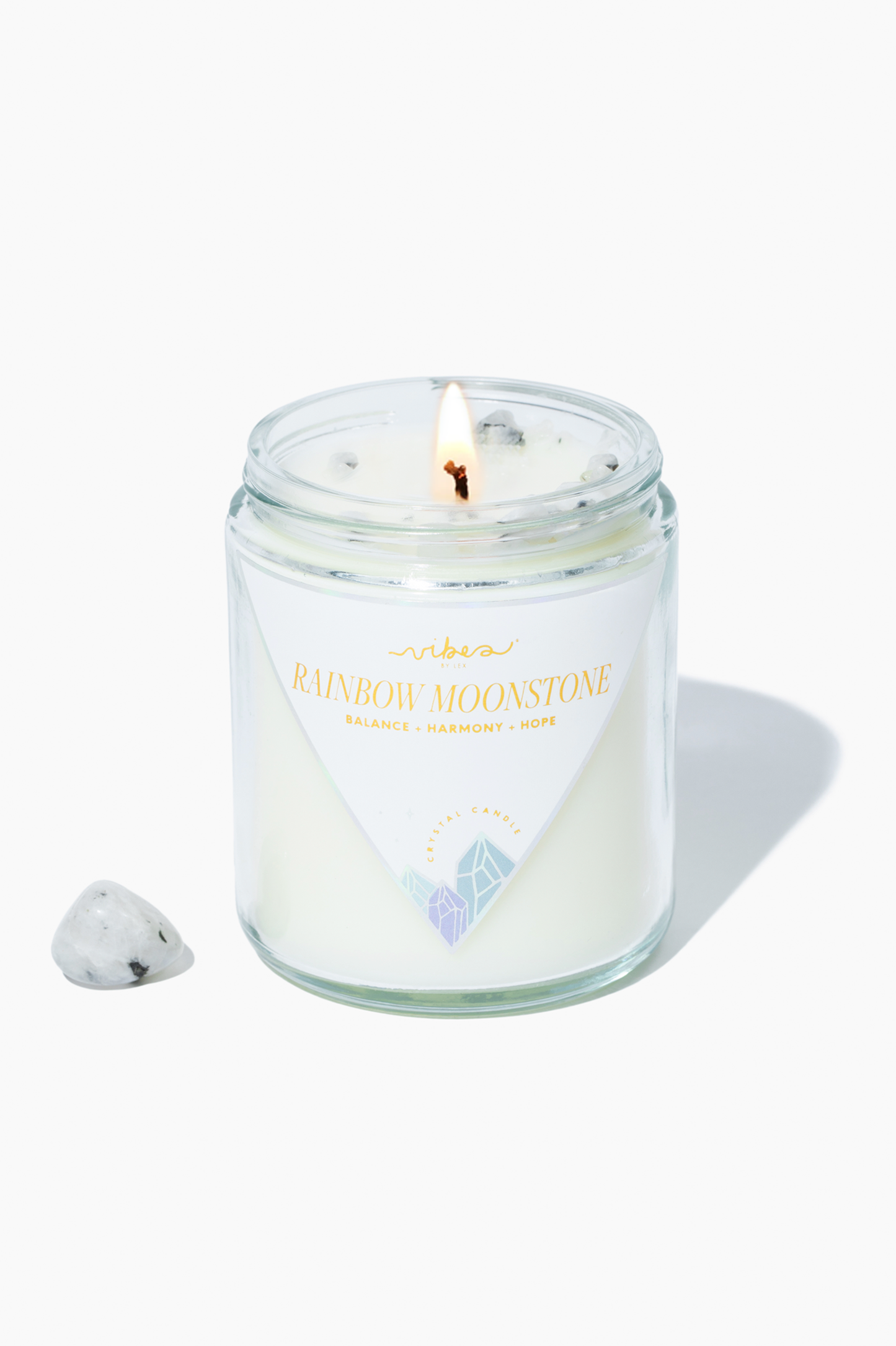Crystal Candle - Rainbow Moonstone - Balance + Hope + Harmony - 7.5oz