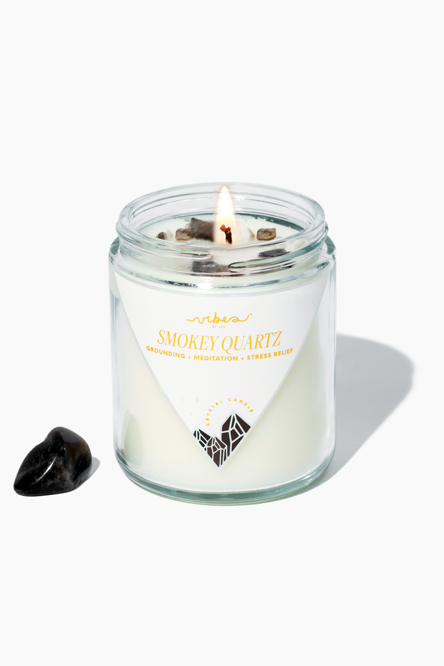 Crystal Candle - Smoky Quartz - Grounding + Stress Reliever + Intuitive - 7.5oz