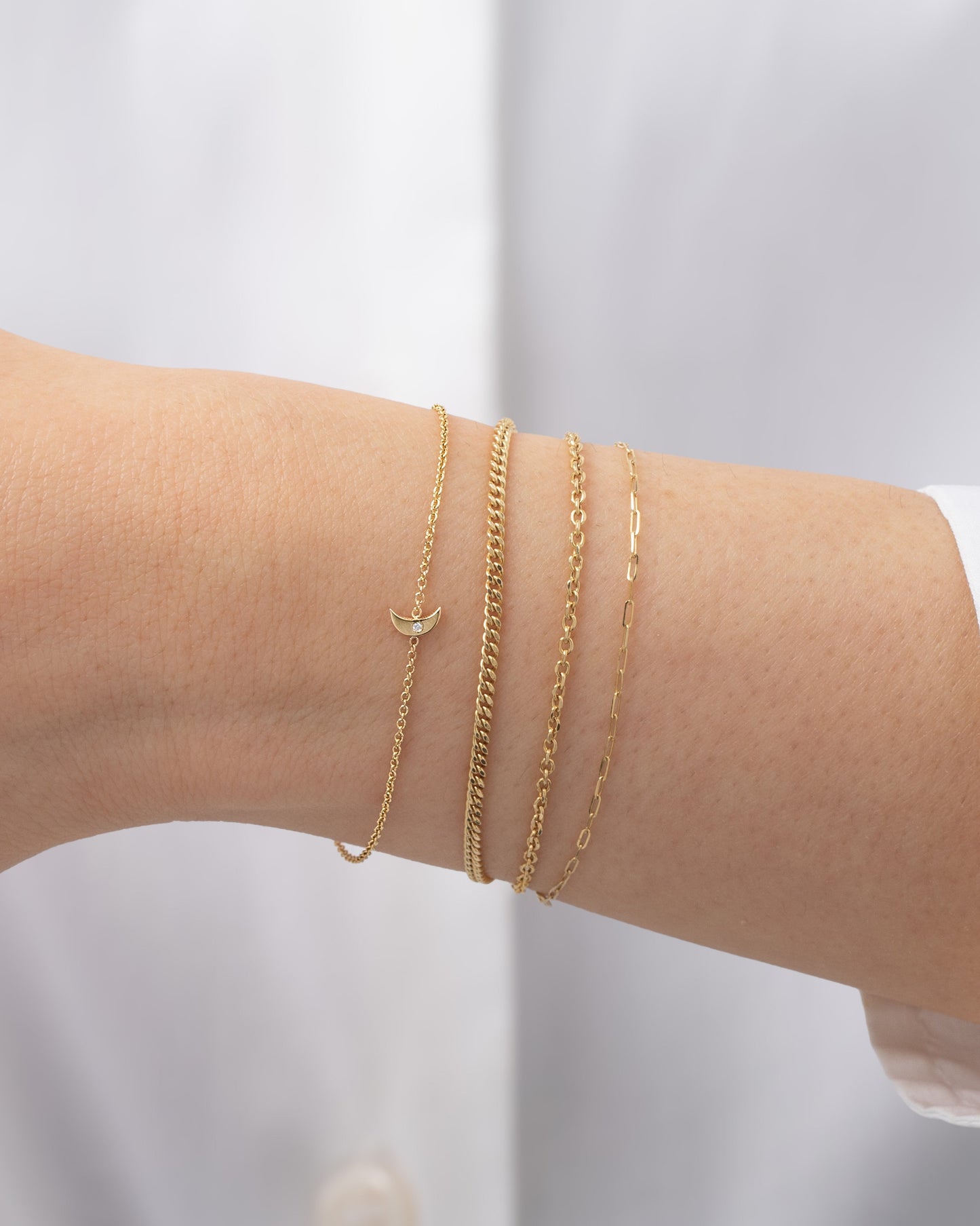 14k Gold Tiny Moon with Diamond Bracelet