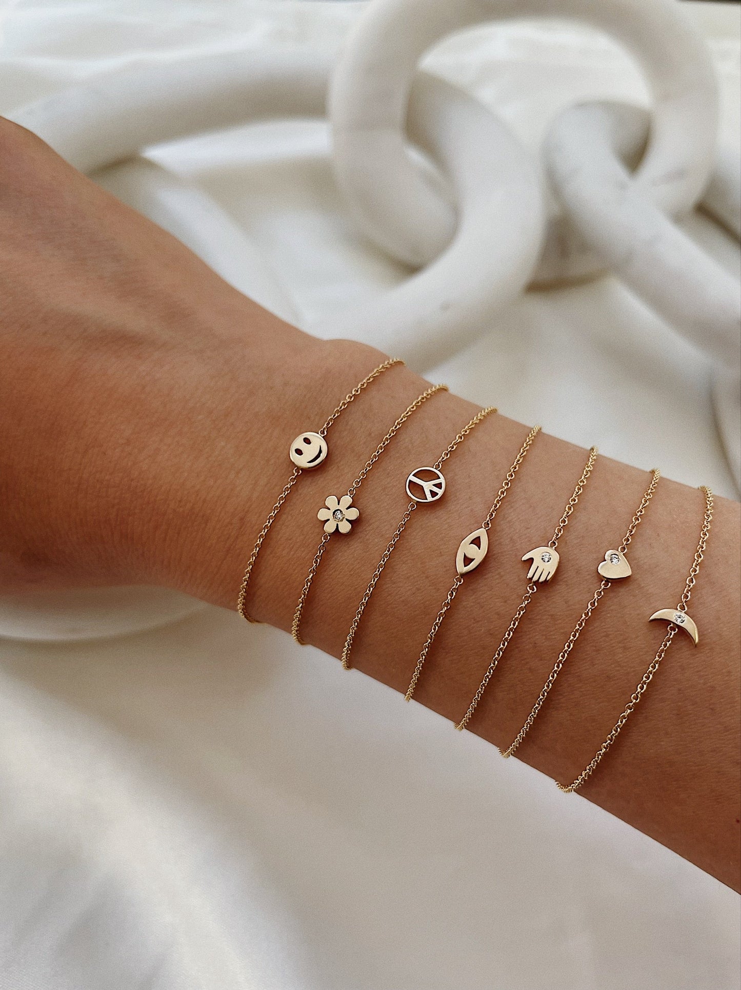 14k Gold Tiny Moon with Diamond Bracelet