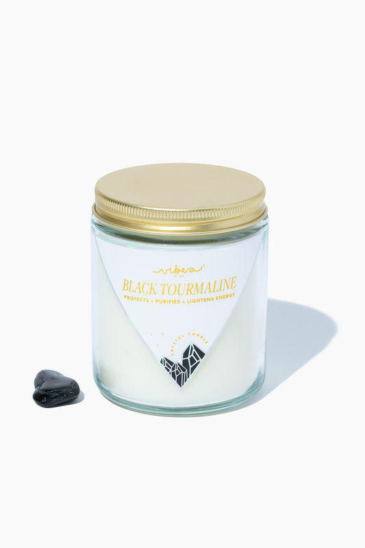 Crystal Candle - Black Tourmaline - Protects + Purifies + Lightens Energy - 7.5oz