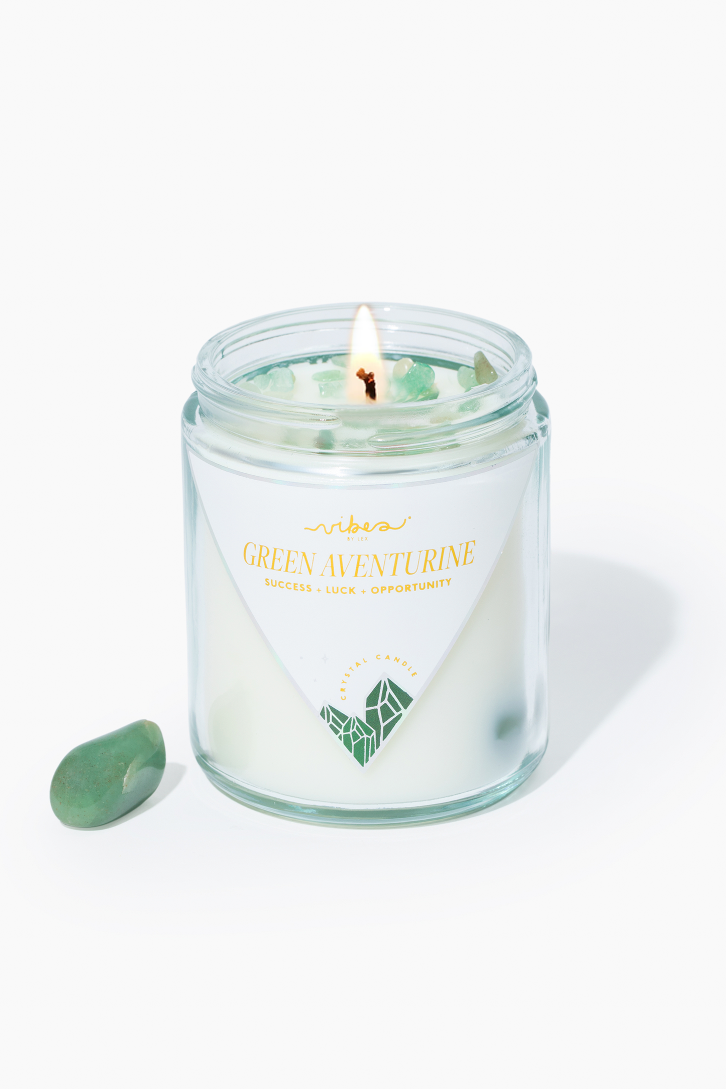 Crystal Candle - Green Aventurine - Luck + Opportunity + Success - 7.5oz
