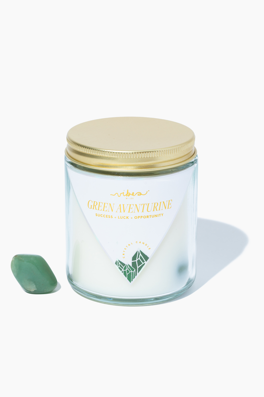 Crystal Candle - Green Aventurine - Luck + Opportunity + Success - 7.5oz