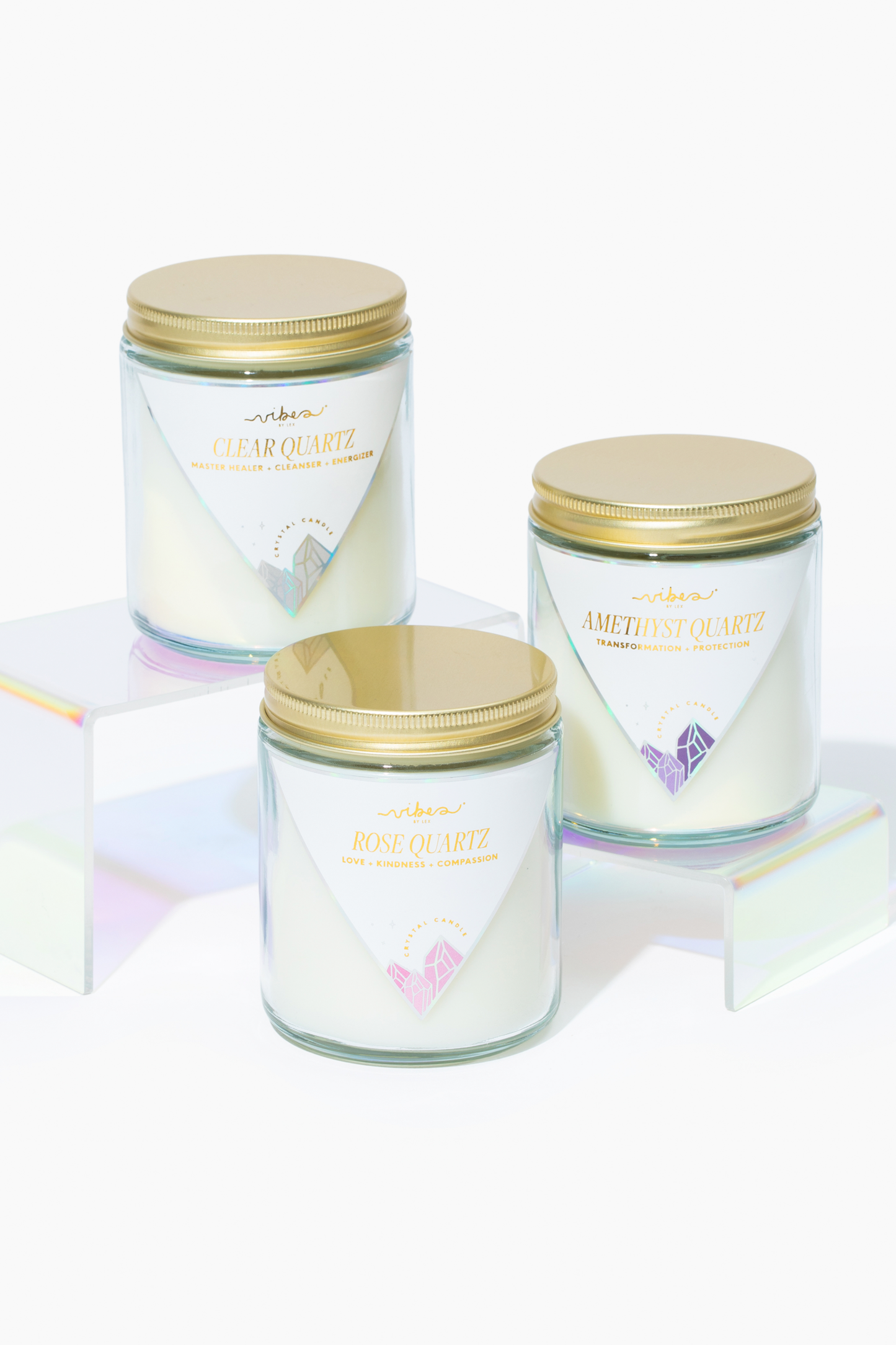 Crystal Candle -Rose Quartz - Love + Kindness + Compassion - 7.5oz Crystal Candle