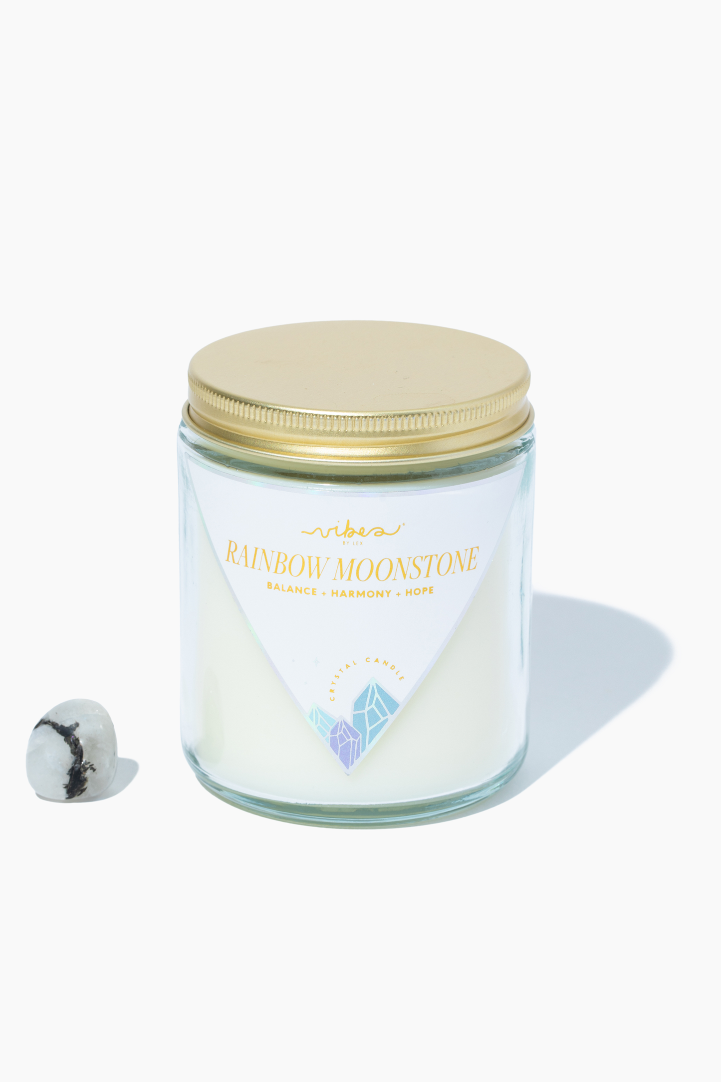 Crystal Candle - Rainbow Moonstone - Balance + Hope + Harmony - 7.5oz
