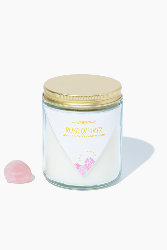 Crystal Candle -Rose Quartz - Love + Kindness + Compassion - 7.5oz Crystal Candle