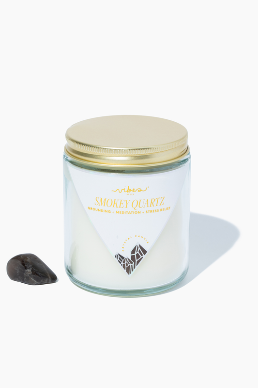 Crystal Candle - Smoky Quartz - Grounding + Stress Reliever + Intuitive - 7.5oz