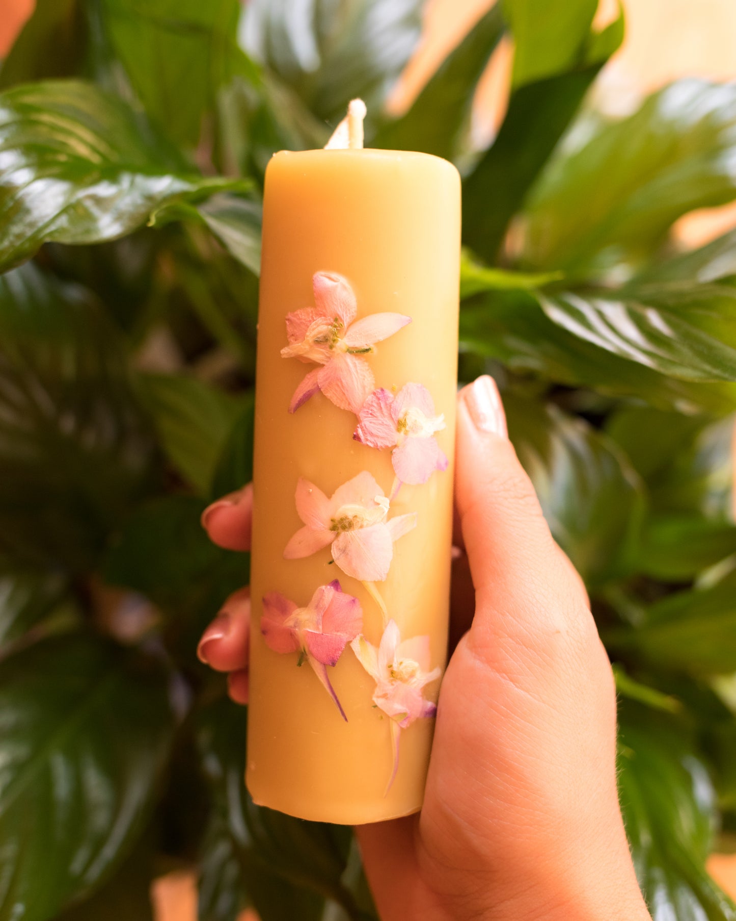 Organic Flower Pillar Candle