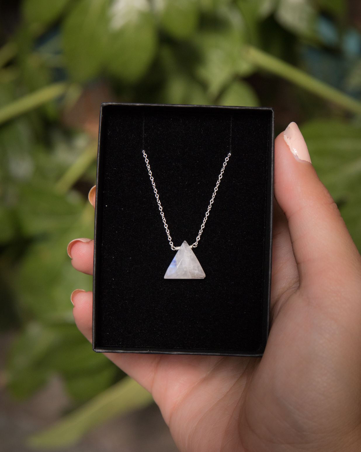 Moonstone Triangle Necklace - preorder