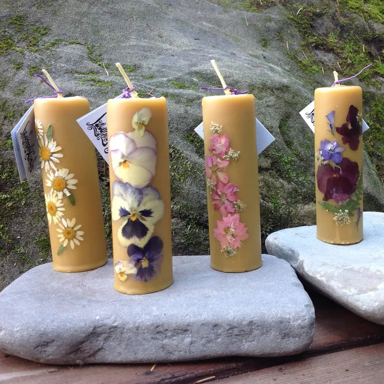 Organic Flower Pillar Candle